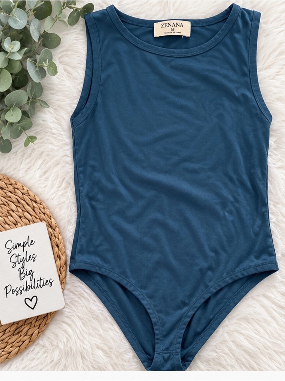 Zenana Outfitters Teal Blue Sleeveless Bodysuit